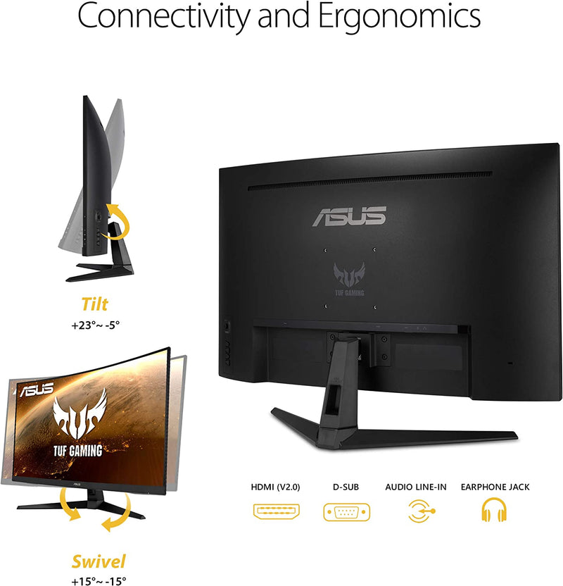 TUF Gaming VG328H1B 32” Curved Monitor, 1080P Full HD, 165Hz (Supports 144Hz), Extreme Low Motion Blur, Adaptive-Sync, Freesync Premium, 1Ms, Eye Care, HDMI D-Sub - Puck's