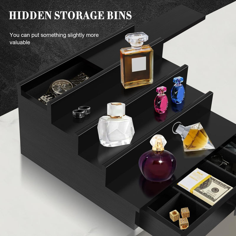 Cologne Organizer for Men, 4 Tier Black Wood Perfume Organizer with Felt Lini... - Puck's