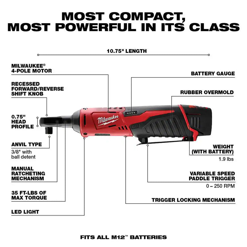 M12 12V Lithium-Ion Cordless Drill Driver, Impact Driver, and Ratchet Combo Kit (3-Tool) - Puck's