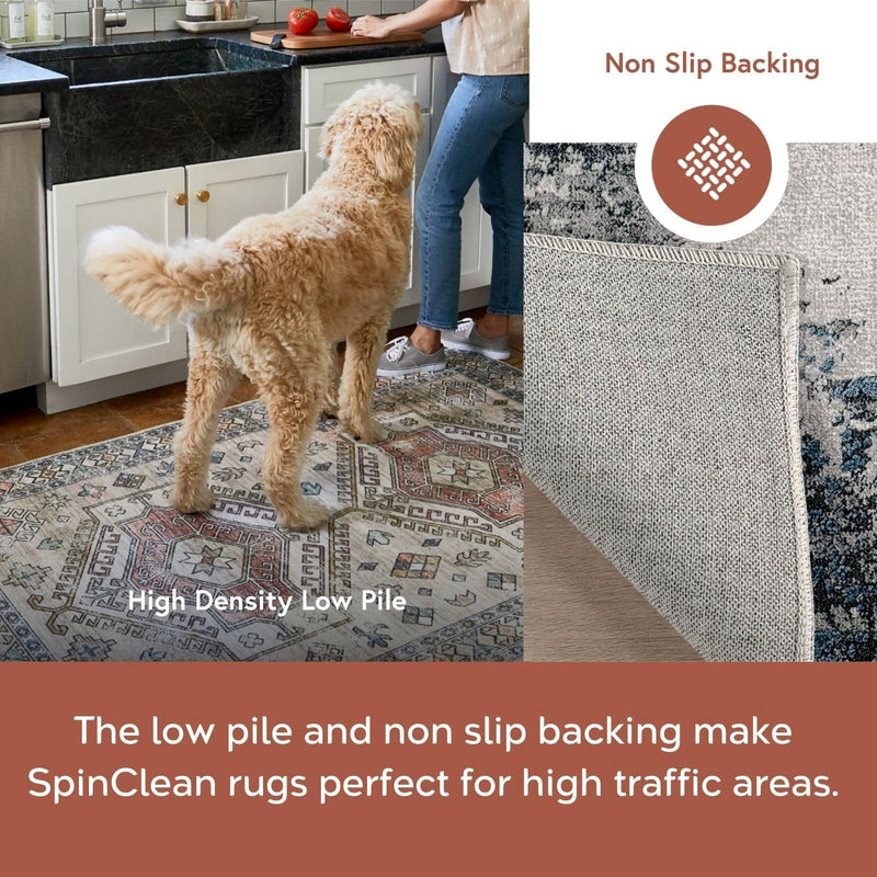 8' X 10' Spinclean Machine Washable Stain-Resistant Area Rug with Non Slip Backing, Low Profile for Living Room, Bedroom, and Dining Room, Dali Grey - Puck's