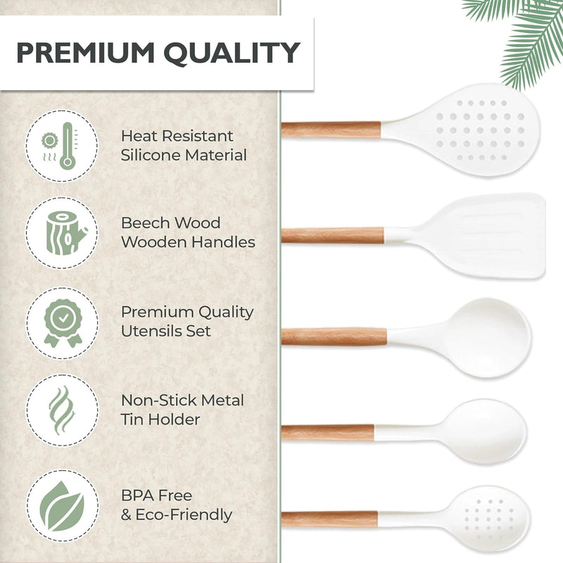 Silicone Kitchen Utensils Set, Heat-Resistant Silicone Utensils for Cooking, Silicone Cooking Utensils, White Utensils Set, Silicone Utensil Set, Silicone Whisk, Cooking Utensils Set - Puck's
