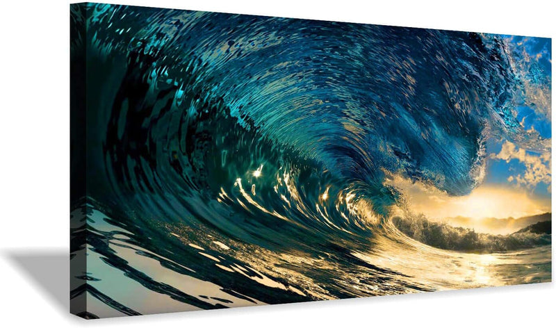 Ocean Wave Canvas Wall Art: Stunning Sunset Seascape Artwork Painting Print on Canvas for Living Room (40 Inch X 20 Inch X 1 Panel) - Puck's