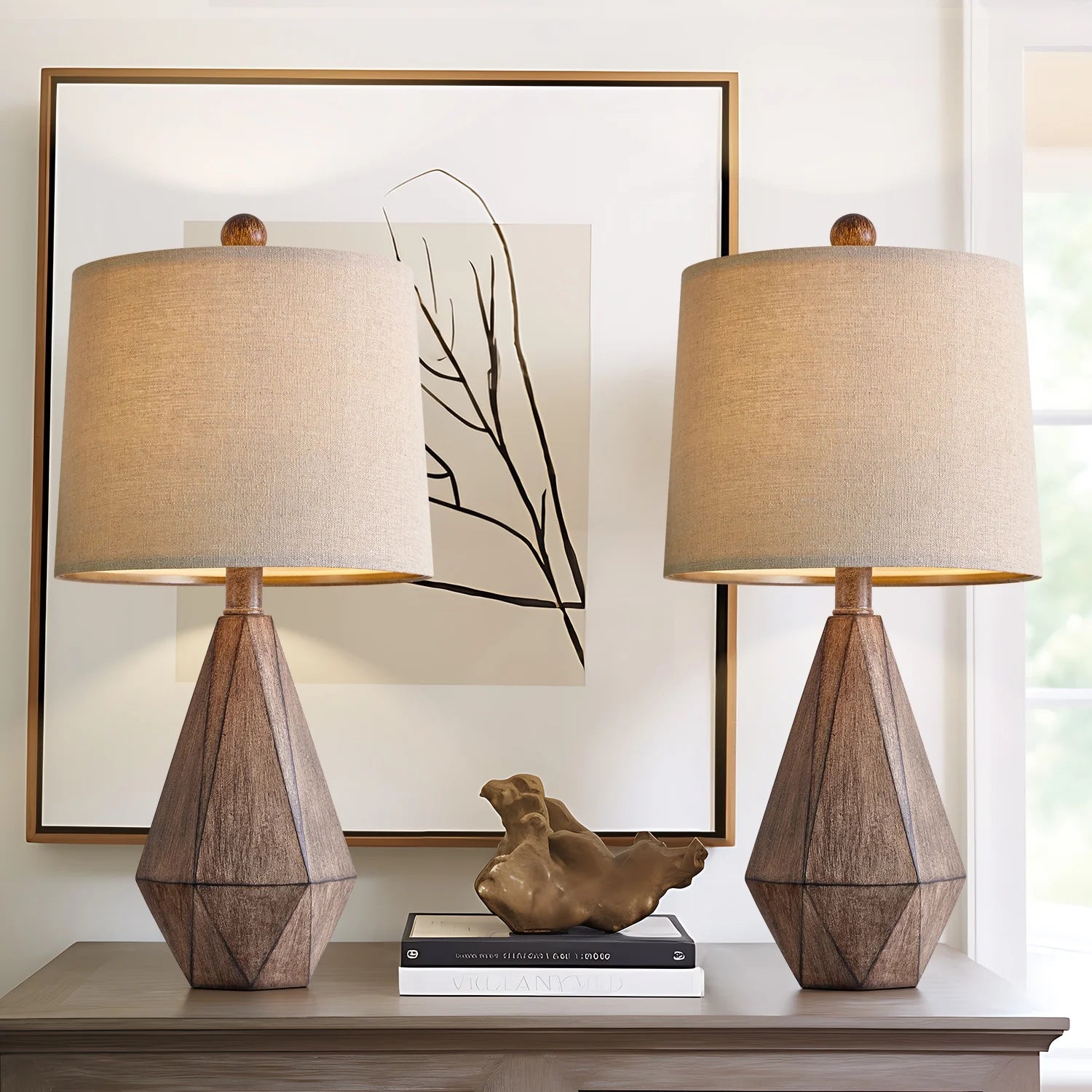 Rustic Retro Table Lamp Set of 2 for Bedroom Living Room 20.25" Farmhouse Nightstand Bedside Lamp Resin - Puck's