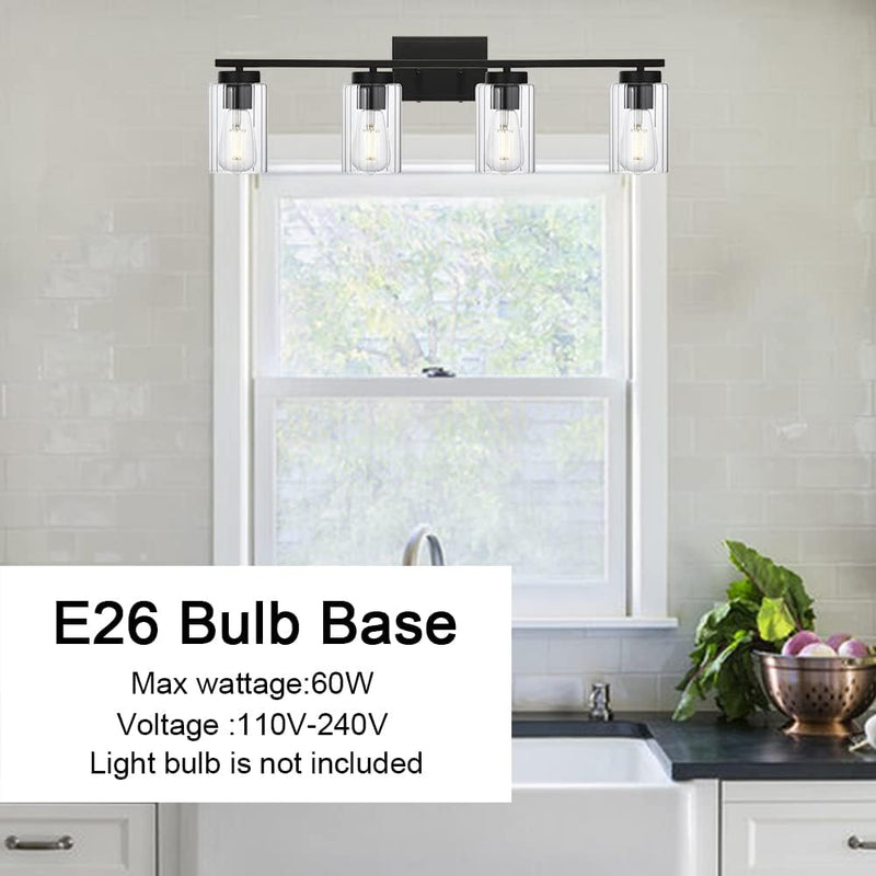 Industrial Bathroom Vanity Light 4 Light Bathroom Lighting Black Finish with Clear Ribbed Glass Shade Wall Lighting Fixtures for Bathroom Hallway Kitchen Living Room. - Puck's