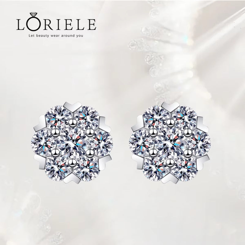 LORIELE Moissanite Diamond Stud Earrings 18K White Gold Plated Silver Flower Eearring for Brilliant Moissanite Party Jewelry - Puck's
