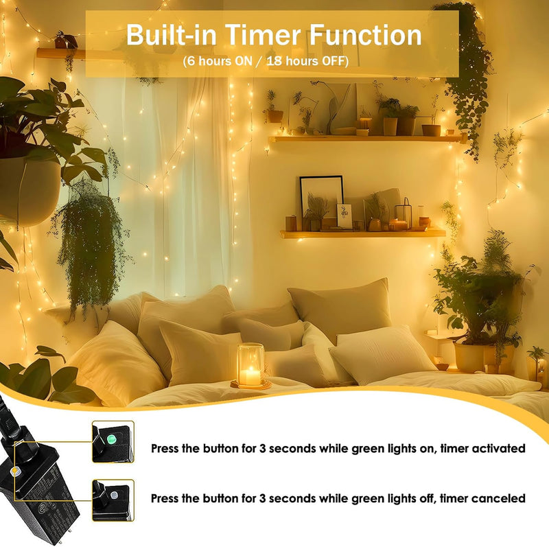 Extra-Long 66FT String Lights Outdoor/Indoor, 200 LED Super Bright Christmas Lights for Bedroom, Waterproof 8 Modes Plug in Twinkle Fairy Light for Classroom Christmas Tree Decorations (Warm White) - Puck's