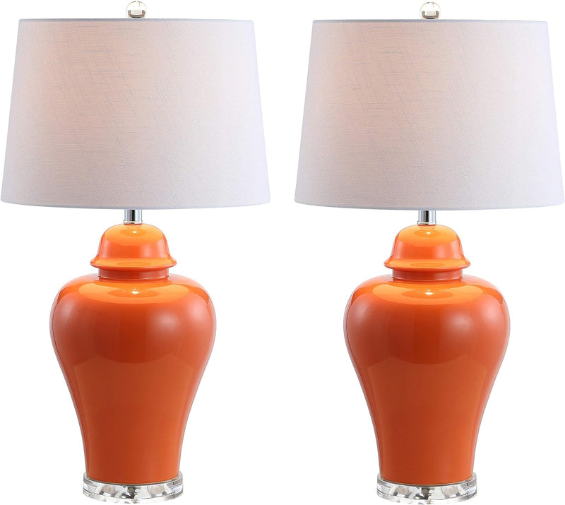 JYL4020B-SET2 Set of 2 Table Lamps Winnie 27" Ceramic Urn LED Table Lamp Contemporary Bedside Desk Nightstand Lamp for Bedroom Living Room Office College Bookcase, Orange - Puck's
