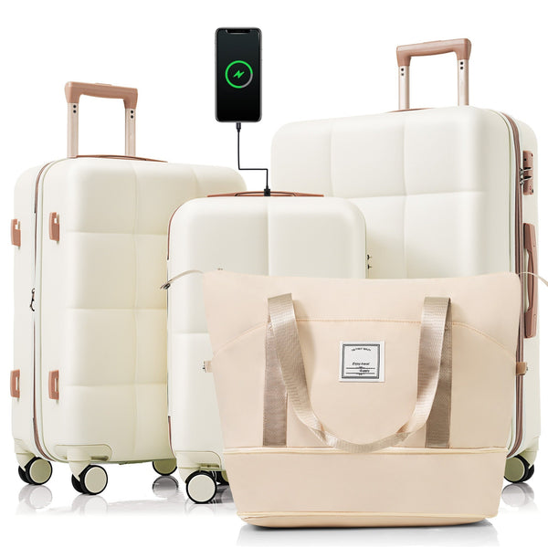 Luggage Sets 4 Piece, 20-inch with USB Port, Expandable ABS Durable - Puck's