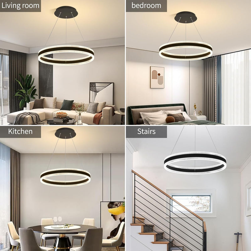 Modern LED Chandelier 1 Ring 19.7In Pendant Lighting for Kitchen Island 50W Dimmable LED Pendant Light Black Hanging Light Fixtures with Remote for Kitchen Dining Room Bedroom Living Room - Puck's