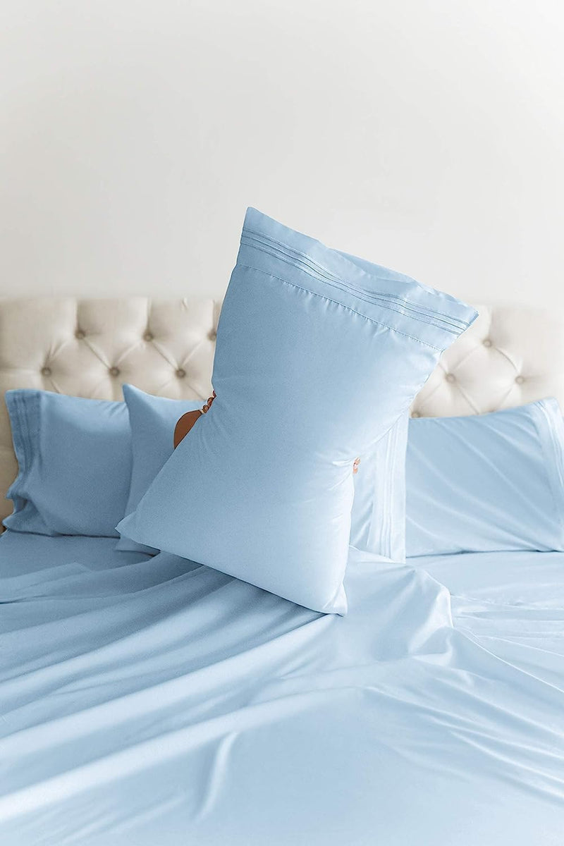 Cal King 6 Piece Sheet Set - Comfy, Breathable & Cooling - Hotel Luxury Bedding for Women, Men, Kids & Teens - 1 Flat & 1 Fitted Sheet & 4 Pillowcases W/Deep Pockets - Soft & Wrinkle Free - Baby Blue - Puck's