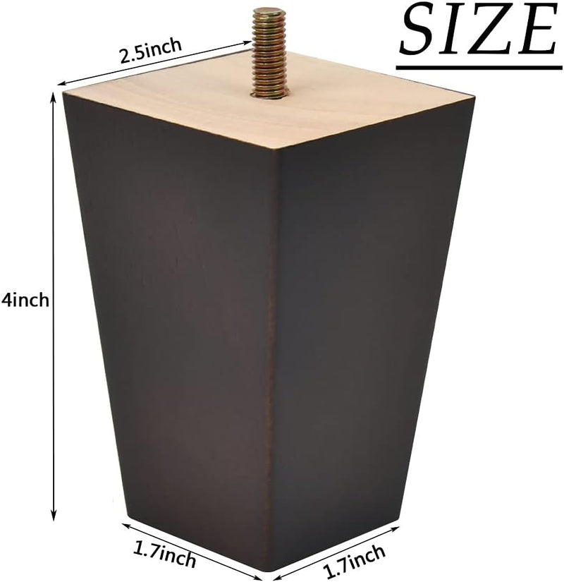 4Inch Wood Furniture Legs Sofa Legs Set of 4 Square Couch Legs Mid-Century Modern Replacement Legs for Armchair Recliner Coffee Table Dresser (Brown) - Puck's