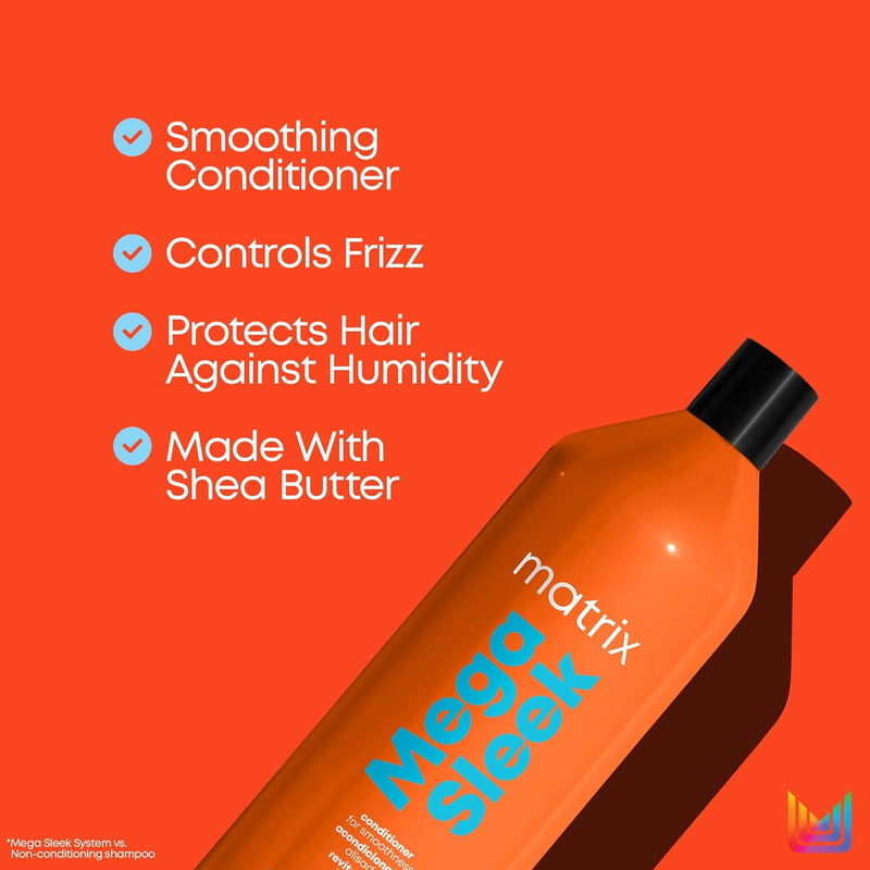Mega Sleek Shampoo and Conditioner Set - Smoothing, Anti-Frizz, Detangling, for Dry, Damaged & Frizzy Hair, Nourishes with Shea Butter, Vegan - Puck's
