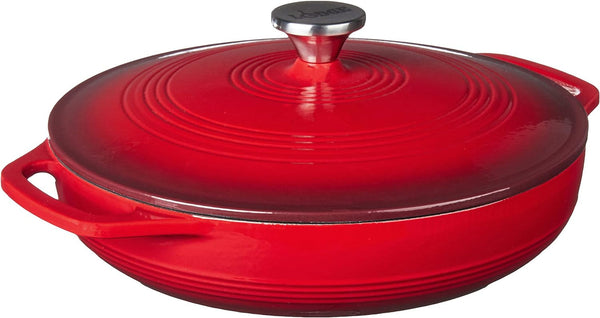 3.6 Quart Enameled Cast Iron Oval Casserole with Lid– Dual Handles – Oven Safe up to 500° F or on Stovetop - Use to Marinate, Cook, Bake, Refrigerate and Serve – Island Spice Red - Puck's