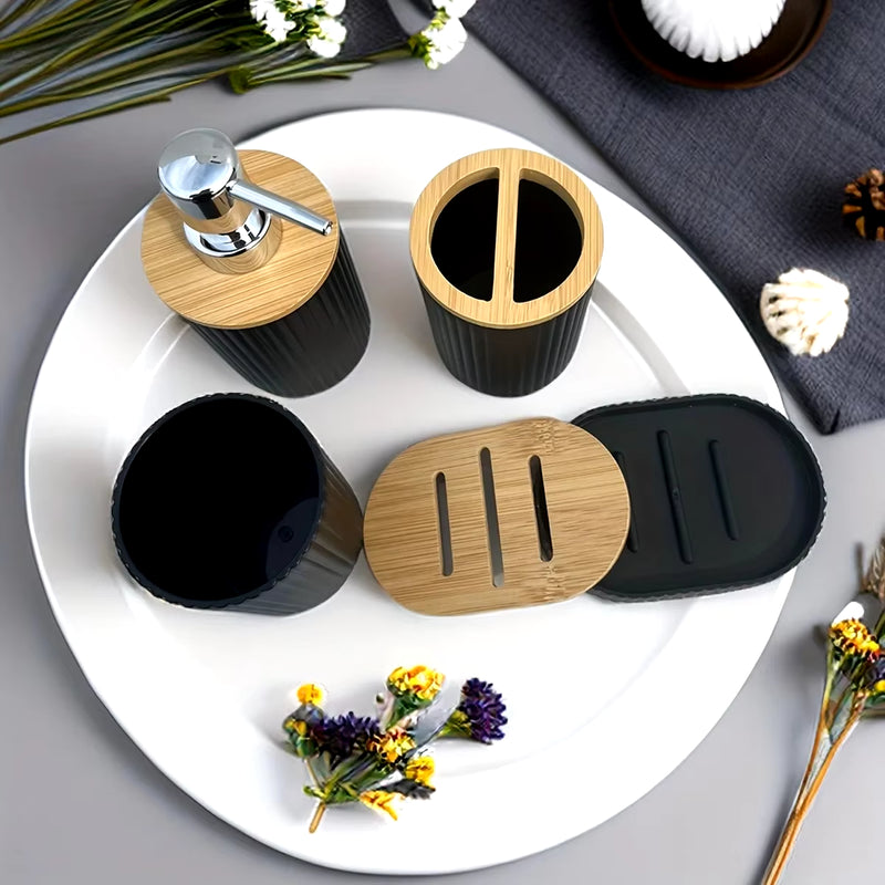 4Pcs Bathroom Accessories Set Plastic Bathroom Accessories Toothbrush Holder Mouthwash Cup Soap Dispenser Soap Dish - Puck's