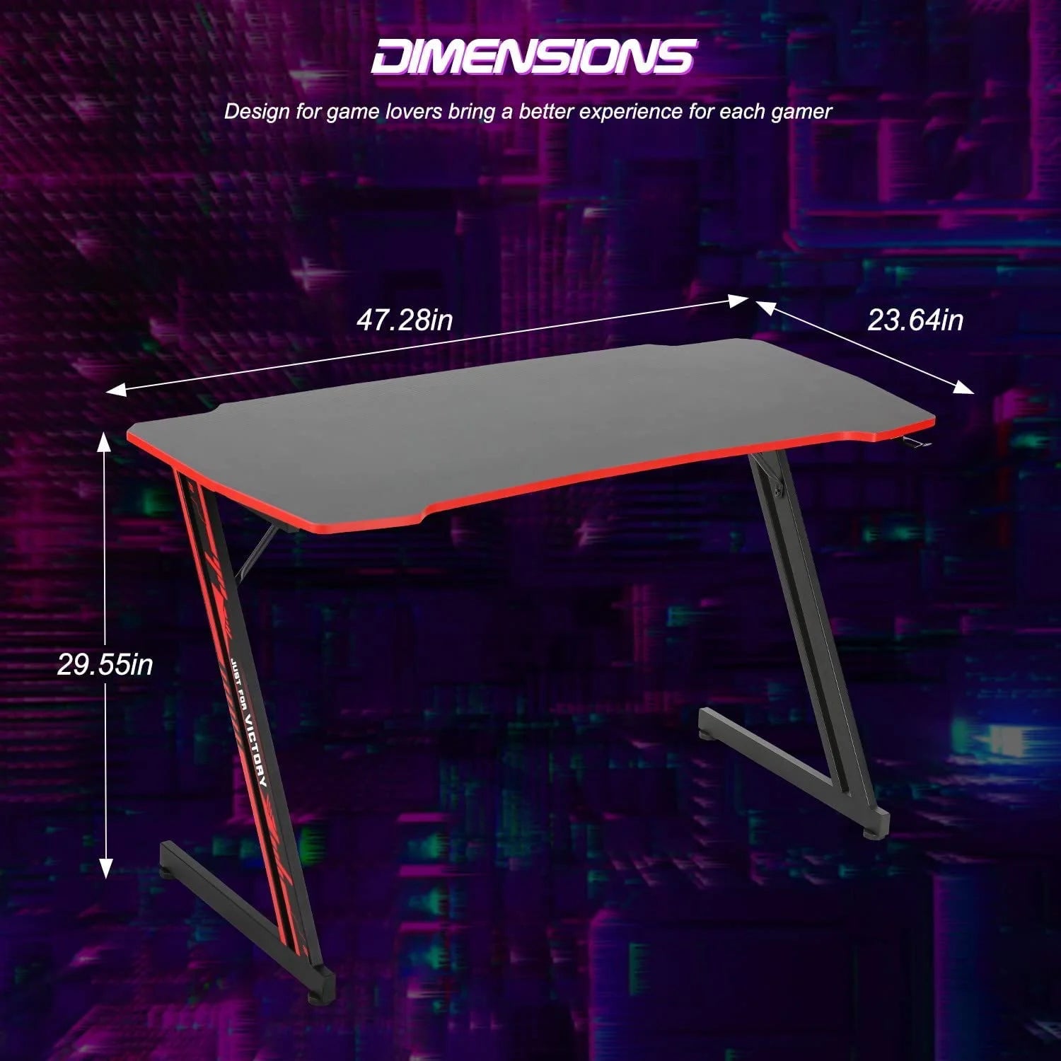 ncs 47 Inch Gaming Desk Z-Shaped Computer Desk Home Office Desk with Headphone Hook, Red - Puck's