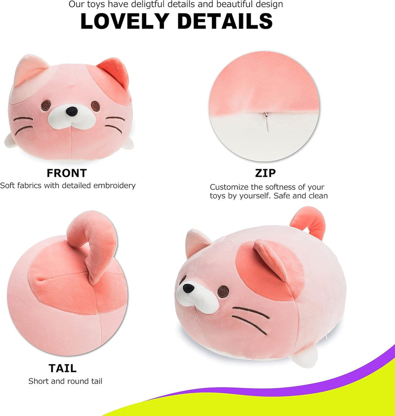 Super Soft Cat Plush Toy, Fluffy Chubby Kitty Stuffed Animal, Adorable Plush Cat Pillow for Kids or Home Decor (Pink, 19'') - Puck's