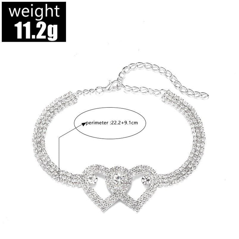 Double Heart Anklet Bracelet Love Barefoot Chain Bling Crystal Ankle Bracelet US - Puck's