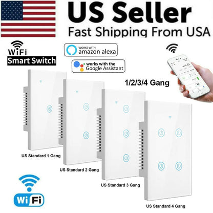 1/2/3/4 Gang WiFi Smart Wall Touch Light Switch Glass Panel For - Puck's