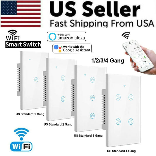 1/2/3/4 Gang WiFi Smart Wall Touch Light Switch Glass Panel For - Puck's Puck's