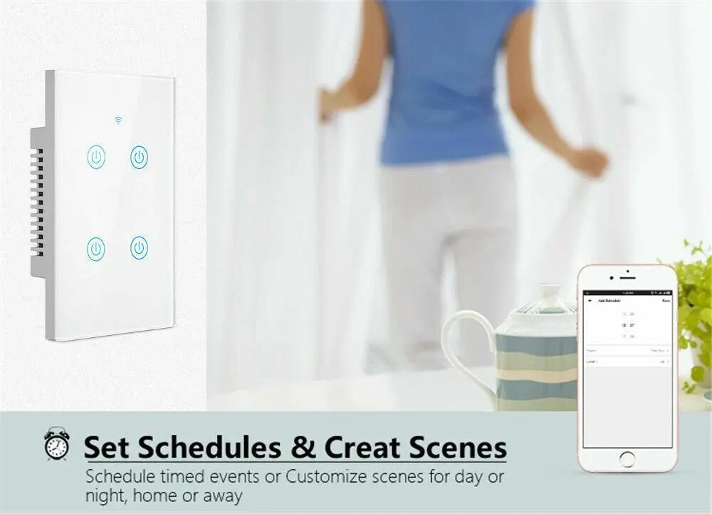 1/2/3/4 Gang WiFi Smart Wall Touch Light Switch Glass Panel For - Puck's