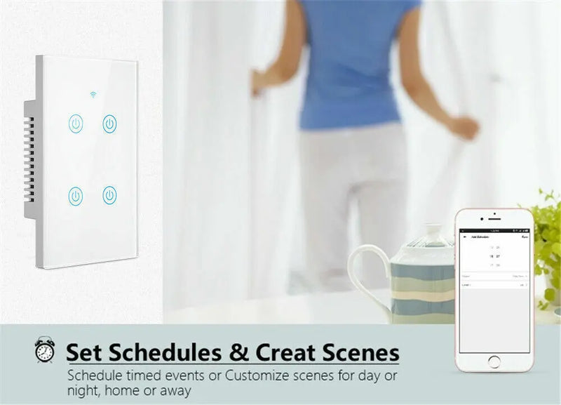 1/2/3/4 Gang WiFi Smart Wall Touch Light Switch Glass Panel For - Puck's