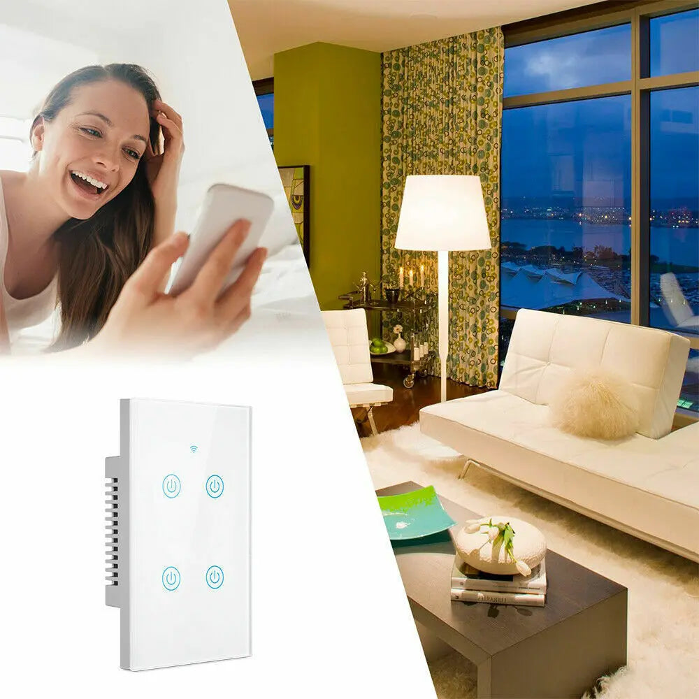 1/2/3/4 Gang WiFi Smart Wall Touch Light Switch Glass Panel For - Puck's