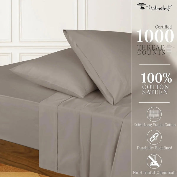 1000 Thread Count Egyptian Cotton Sheets California King Size, Long Staple Soft & Breathable, 4 Pc Bed Sheet Sets, Luxury Hotel Sateen Sheets Fits 16" Deep Pocket - Dark Grey - Puck's