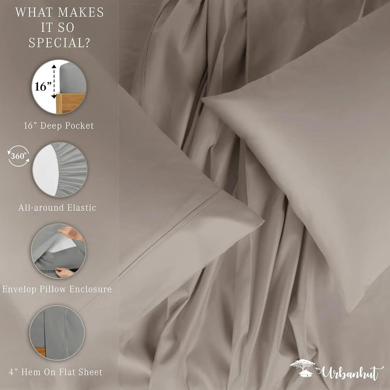 1000 Thread Count Egyptian Cotton Sheets California King Size, Long Staple Soft & Breathable, 4 Pc Bed Sheet Sets, Luxury Hotel Sateen Sheets Fits 16" Deep Pocket - Dark Grey - Puck's