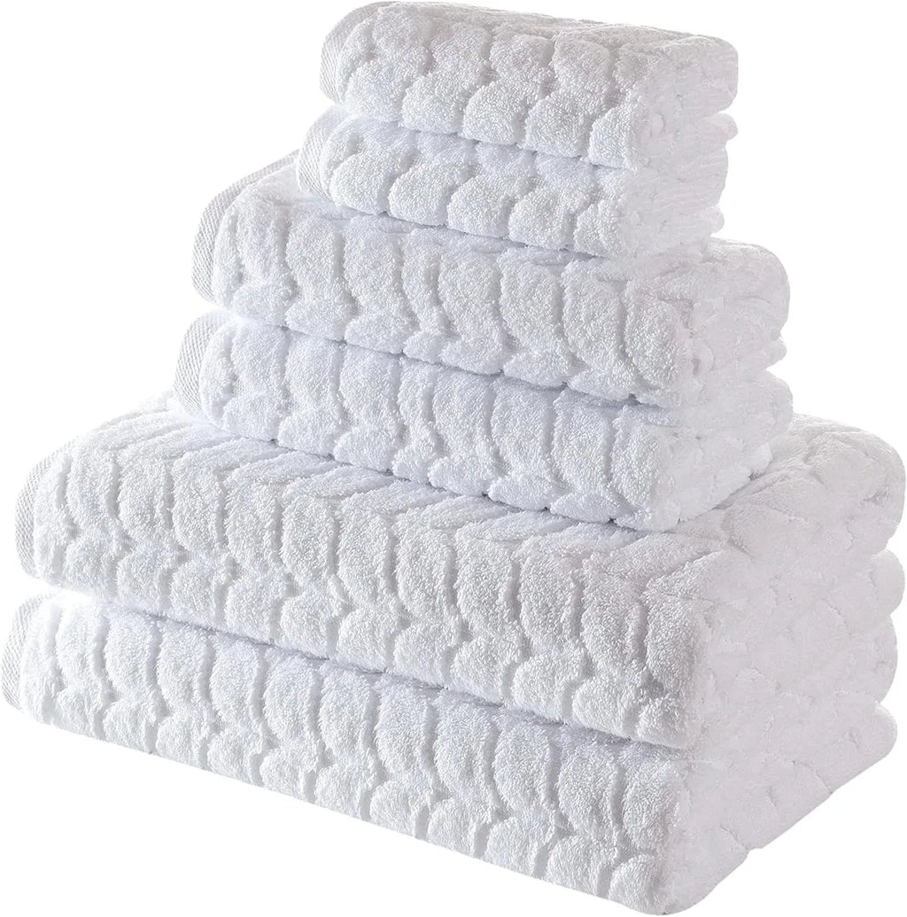 100% Turkish Cotton Jacquard Luxury Quick Dry Non-Gmo Ultra-Soft, Plush and Absorbent Luxury Durable Turkish Towels Set (White, 6 Pcs) - Puck's