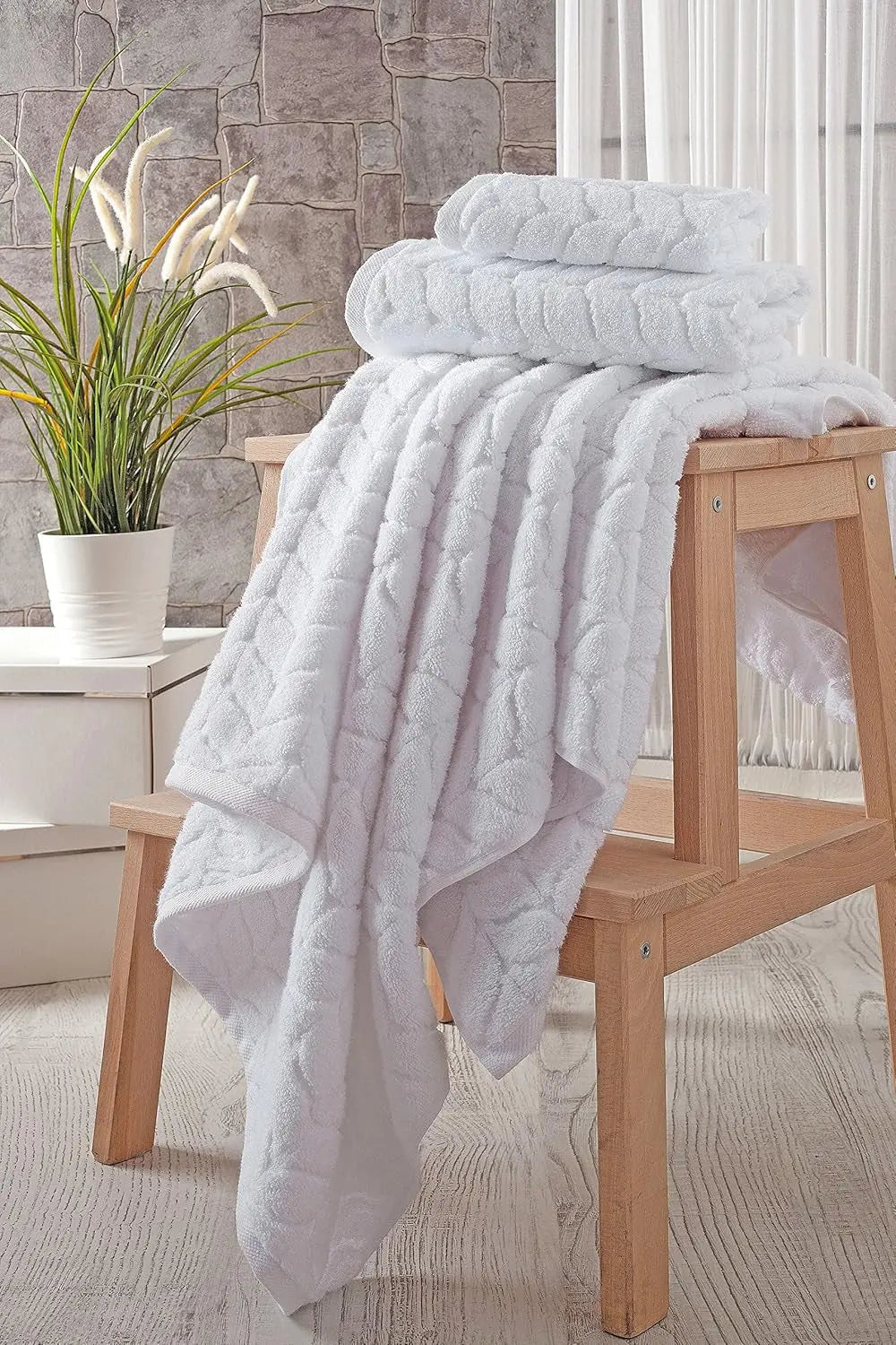 100% Turkish Cotton Jacquard Luxury Quick Dry Non-Gmo Ultra-Soft, Plush and Absorbent Luxury Durable Turkish Towels Set (White, 6 Pcs) - Puck's
