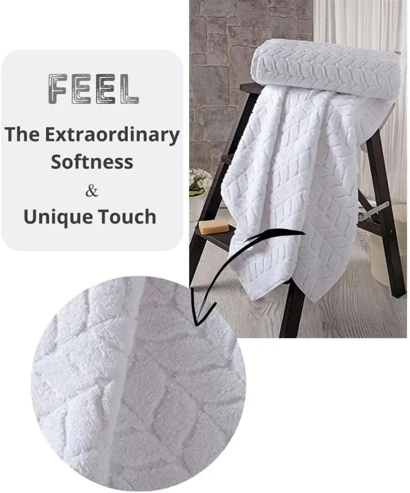 100% Turkish Cotton Jacquard Luxury Quick Dry Non-Gmo Ultra-Soft, Plush and Absorbent Luxury Durable Turkish Towels Set (White, 6 Pcs) - Puck's