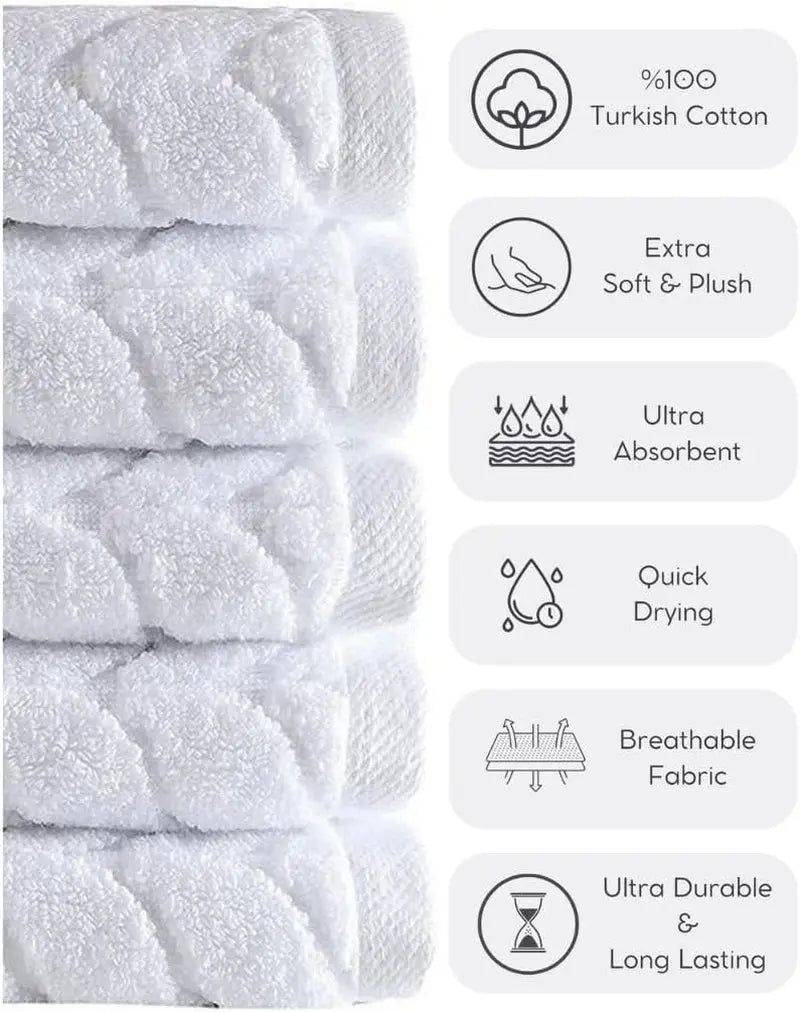 100% Turkish Cotton Jacquard Luxury Quick Dry Non-Gmo Ultra-Soft, Plush and Absorbent Luxury Durable Turkish Towels Set (White, 6 Pcs) - Puck's