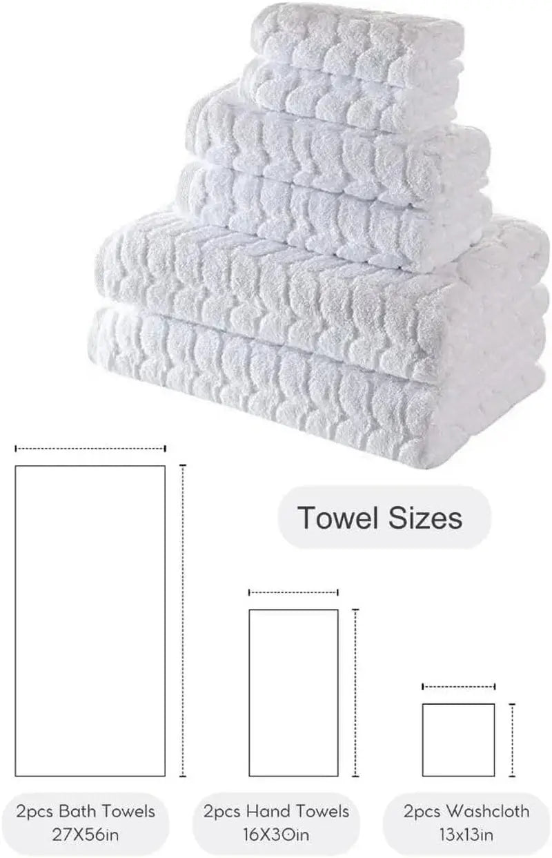 100% Turkish Cotton Jacquard Luxury Quick Dry Non-Gmo Ultra-Soft, Plush and Absorbent Luxury Durable Turkish Towels Set (White, 6 Pcs) - Puck's