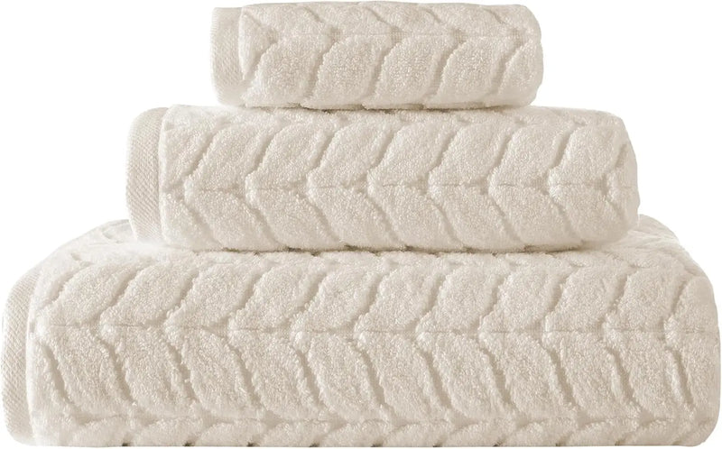 100% Turkish Cotton Jacquard Luxury Towel Set – Quick Dry Non-Gmo Ultra-Soft, Plush and Absorbent Luxury Durable Turkish Towels Set (Cream, 3 Pcs Towel Set) - Puck's