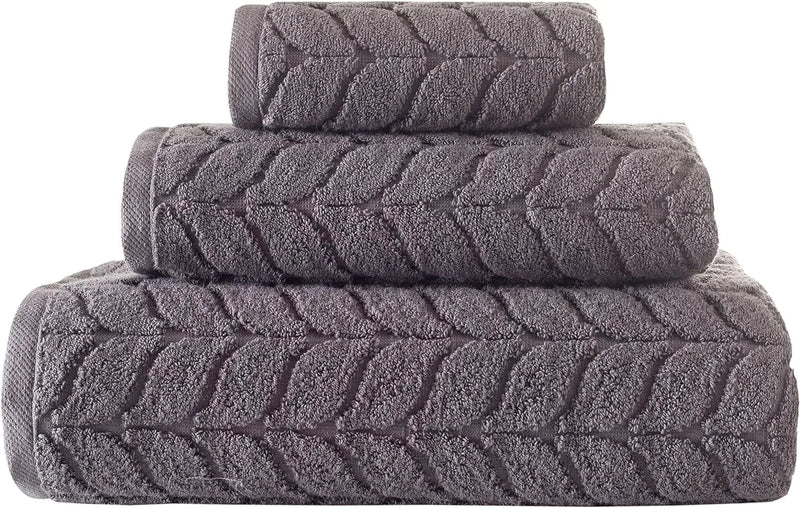 100% Turkish Cotton Jacquard Luxury Towel Set – Quick Dry Non-Gmo Ultra-Soft, Plush and Absorbent Luxury Durable Turkish Towels Set (Grey, 3 Pcs Towel Set) - Puck's