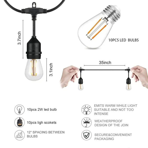 10m 20m 30m Commercial Grade Waterproof Outdoor LED String Lights - Puck's
