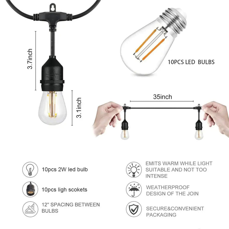 10m 20m 30m Commercial Grade Waterproof Outdoor LED String Lights - Puck's
