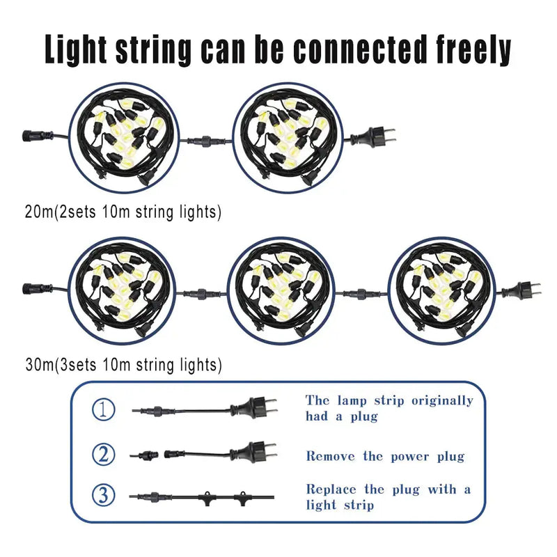 10m 20m 30m Commercial Grade Waterproof Outdoor LED String Lights - Puck's