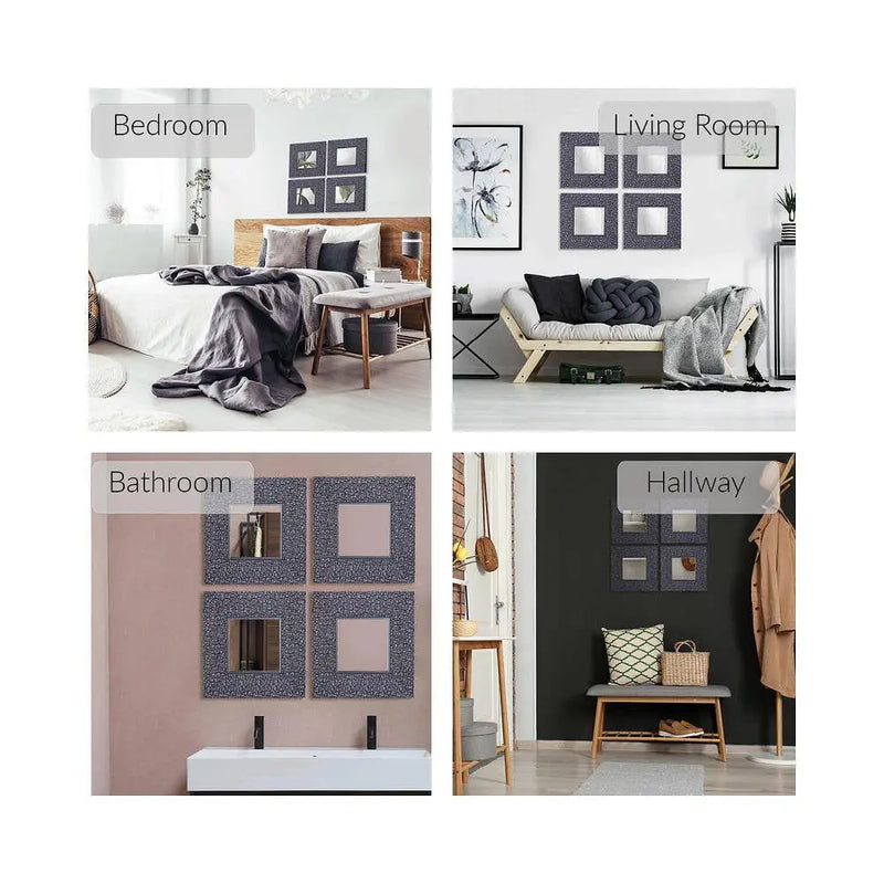 11.25 X 11.25 Inches Set of 4 Accent Wall Mirrors Silver Grey Mosaic Wall Decor - Puck's