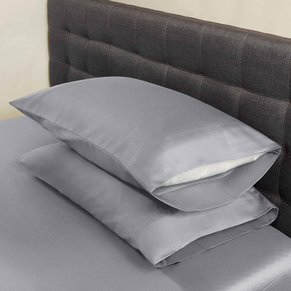 300 Thread Count Silver Cotton Sateen Pillowcases, Queen, 2 - Puck's