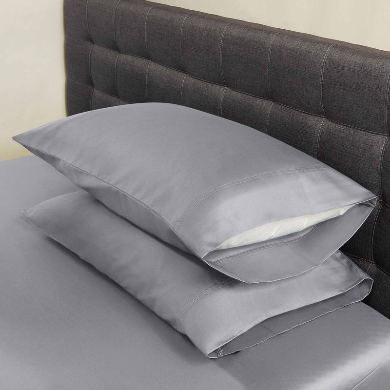 300 Thread Count Silver Cotton Sateen Pillowcases, Queen, 2 - Puck's