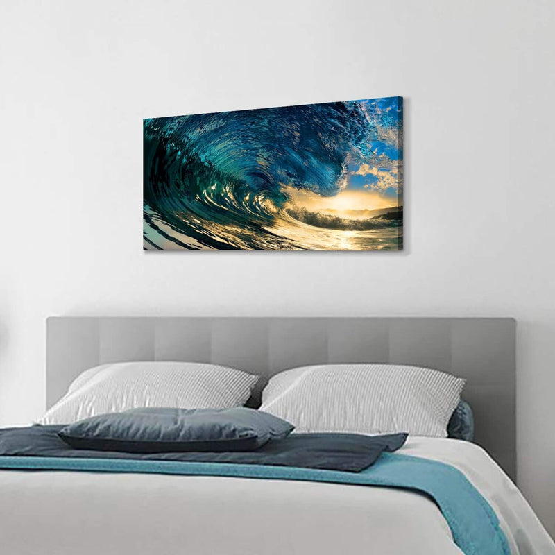 Ocean Wave Canvas Wall Art: Stunning Sunset Seascape Artwork Painting Print on Canvas for Living Room (40 Inch X 20 Inch X 1 Panel) - Puck's