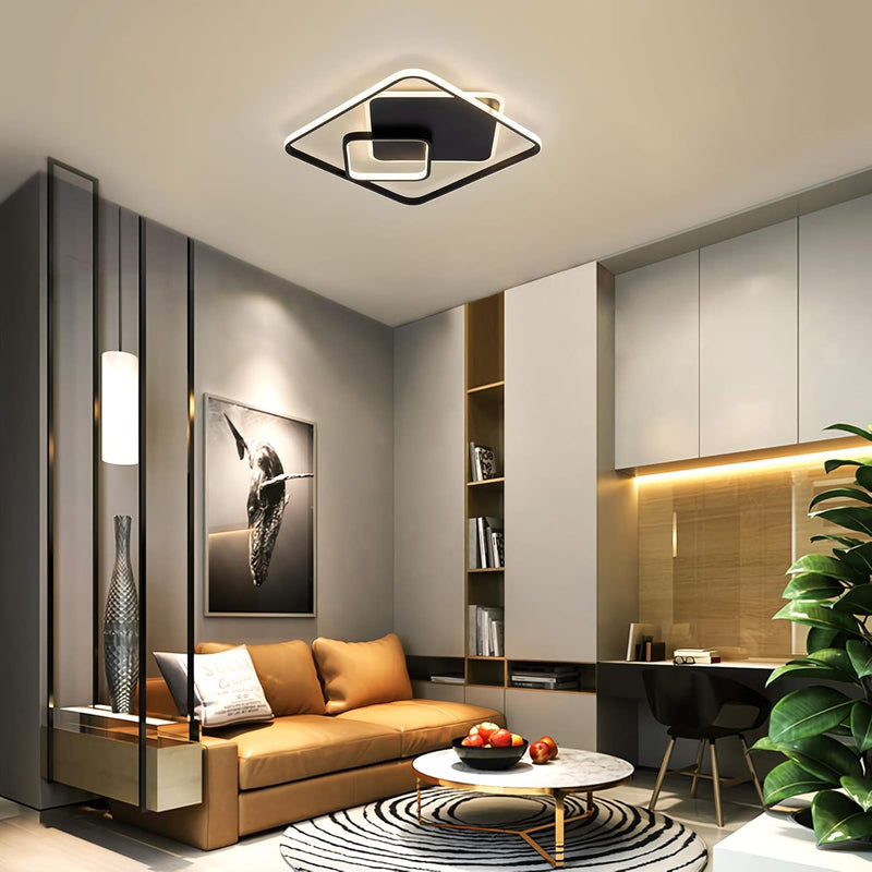 Modern LED Ceiling Light, Black Flush Mount Remote Control Close to Ceiling Lighting Fixture 70W Dimmable Color Changeable Ceiling Lighting for Living Room, Bedroom, Dining Room - Puck's