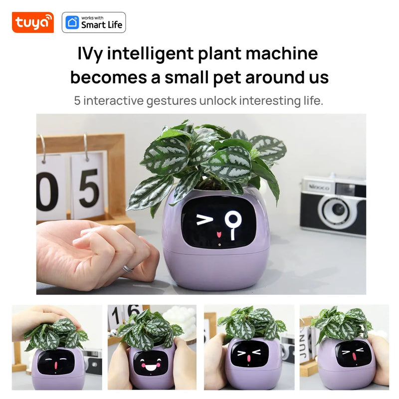 Tuya Ivy Smart Planter,Endless Fun over 49 Rich Expressions,7 Smart Sensors,Ai Chips Make Raising Plants Easy and Fun - Puck's