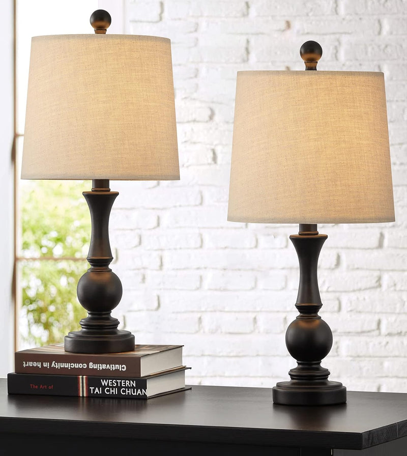 19" Farmhouse Table Lamp Sets of 2 for Bedroom Living Room Vintage Bedside Nightstand Lamp Rustic Table Lamps Resin Black - Puck's