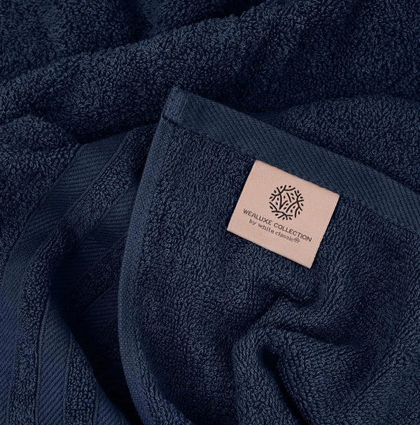 12 Pcs Bath Towel Set for Bathroom Wealuxe Collection 100% Cotton Soft Navy Blue - Puck's