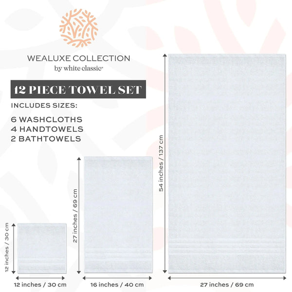 12 Pcs Bath Towel Set for Bathroom 100% Cotton Soft and Plush Highly Absorbent - Puck's