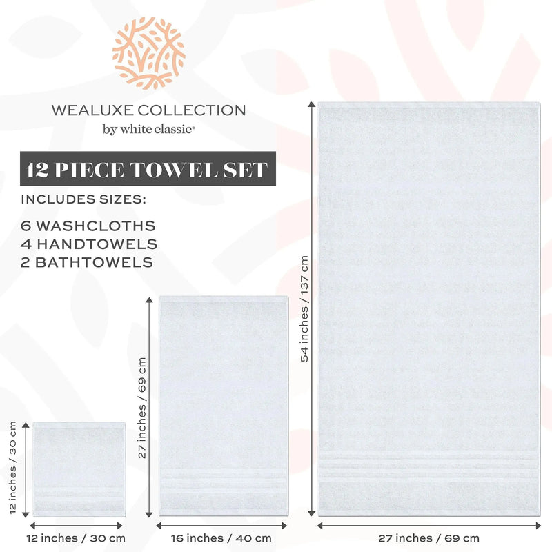 12 Pcs Bath Towel Set for Bathroom 100% Cotton Soft and Plush Highly Absorbent - Puck's