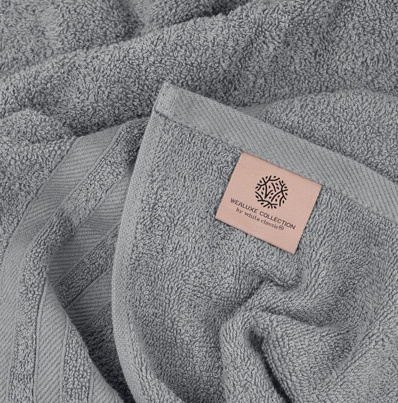 12 Pcs Bath Towel Set for Bathroom Wealuxe Collection 100% Cotton Light Gray - Puck's