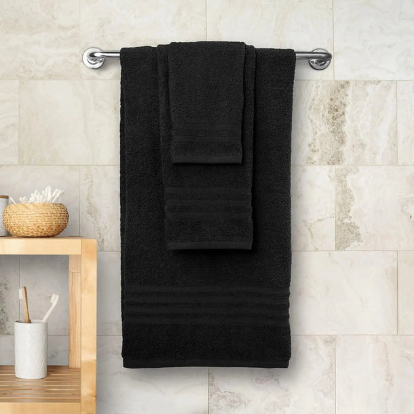 12 Pcs Bath Towel Set for Bathroom Wealuxe Collection Black 100% Cotton Soft - Puck's